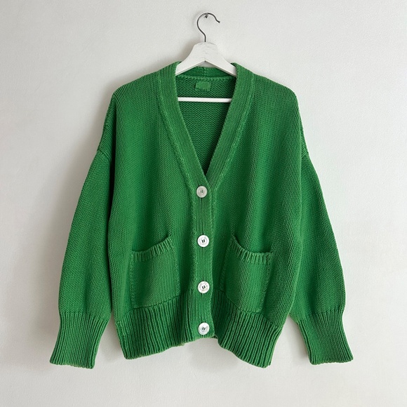babaà no 16 cotton cardigan boxy sweater fern green babaa no16 22 one size O/S - Picture 6 of 14
